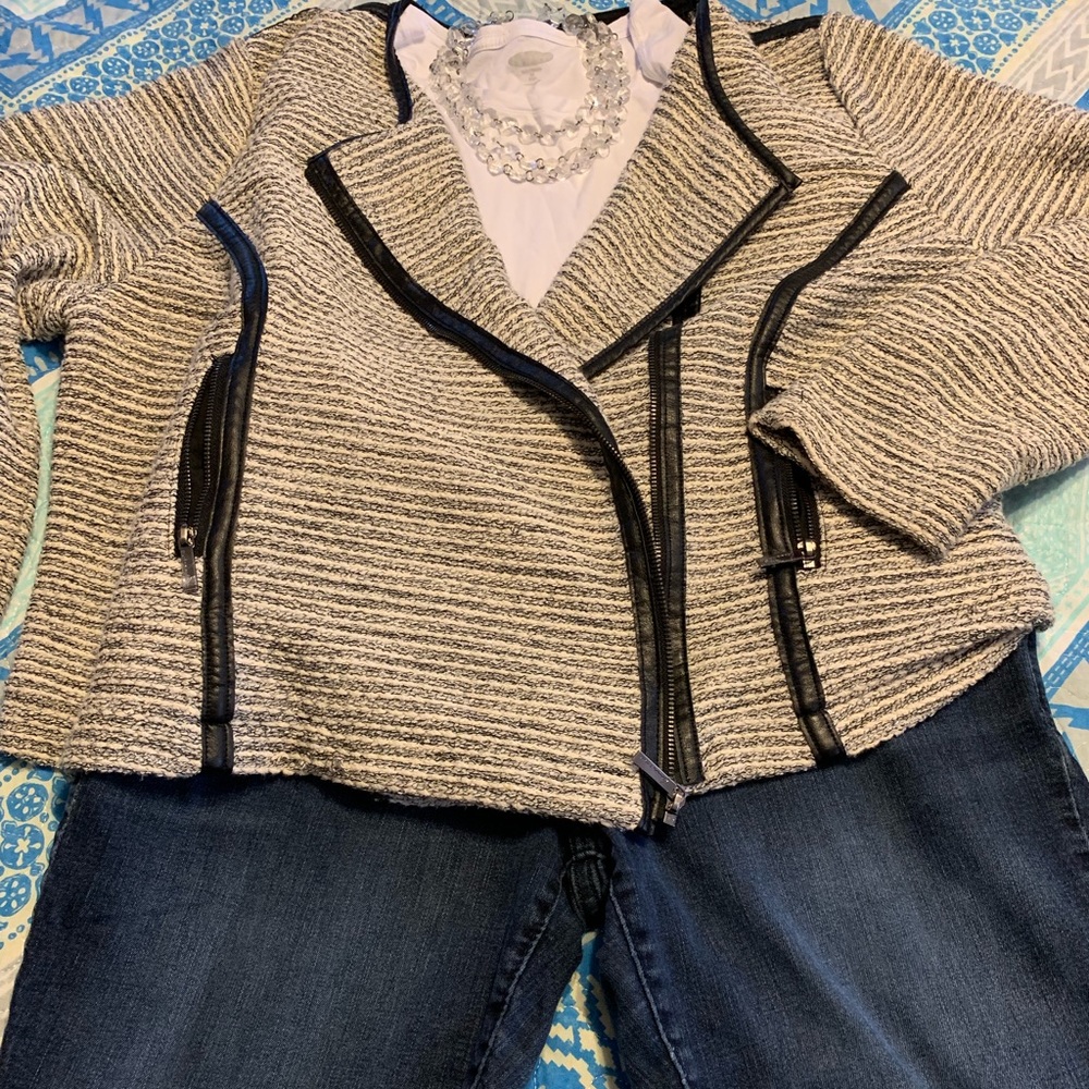Boucle Moto jacket w/ leatherette detail
